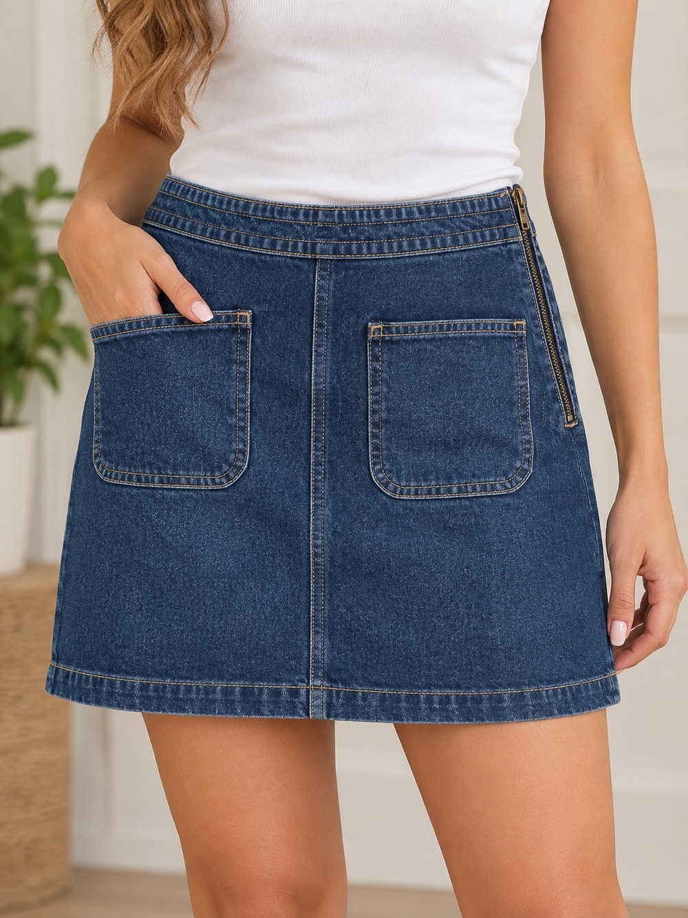 Denim Skirt | Size 14 | Front Utility Pockets - LOFT
